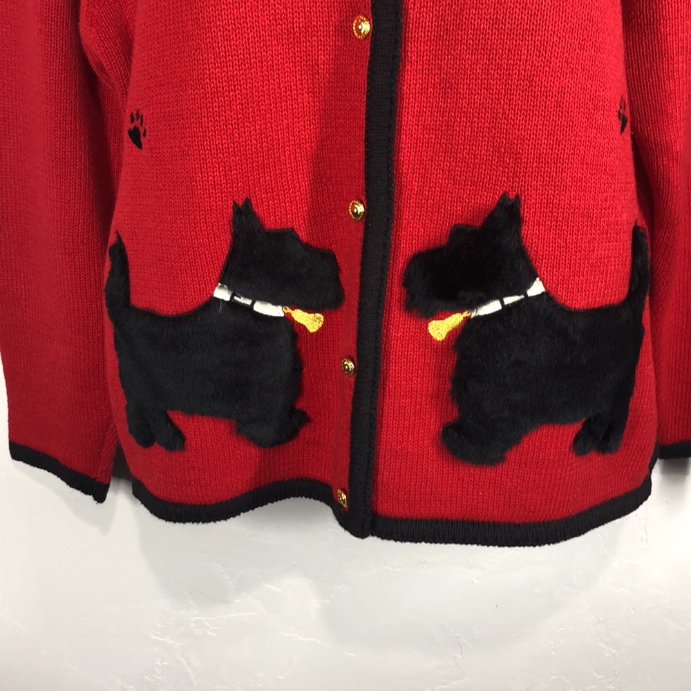 Crystal Kobe Red 3-D Scottie Dog Cardigan Size Me… - image 3